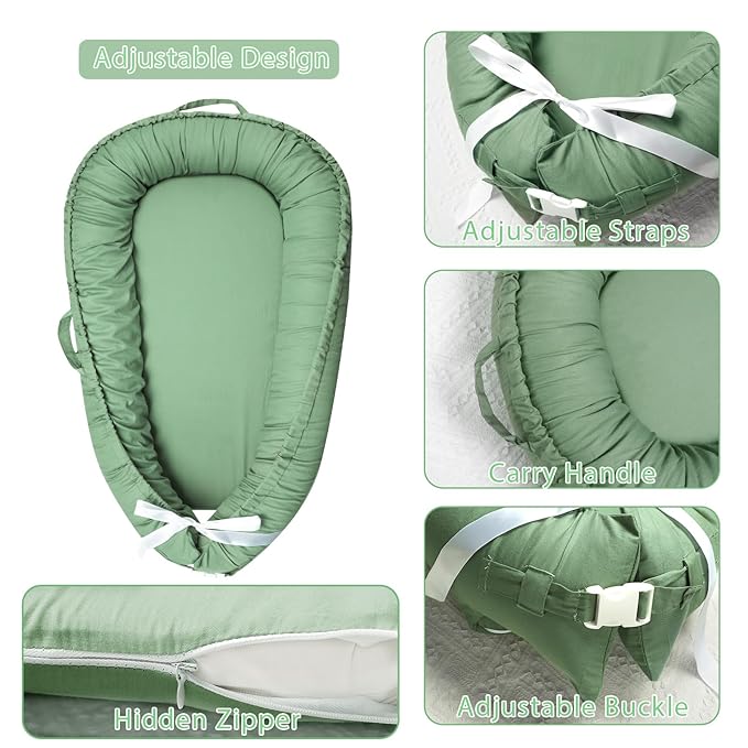 Hooyax Baby Lounger Cover Only, 100% Cotton Newborn Nest Cover, Soft Portable Baby Nest Replacement Cover for Boys Girls, Breathable Infant Lounger Covers, Baby Essential (Green)