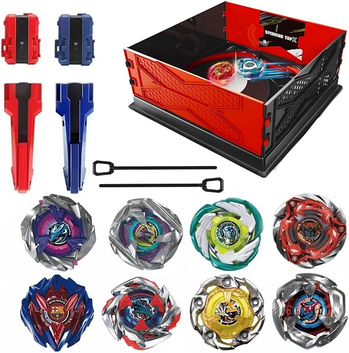 ASVEXKW Battling Set, Spinninning Top Burst Toy Combat Battling Game Set, Spinning & Launchers Stadium, Birthday Gift for Boys, bx 8 Spinning Tops (08-2)