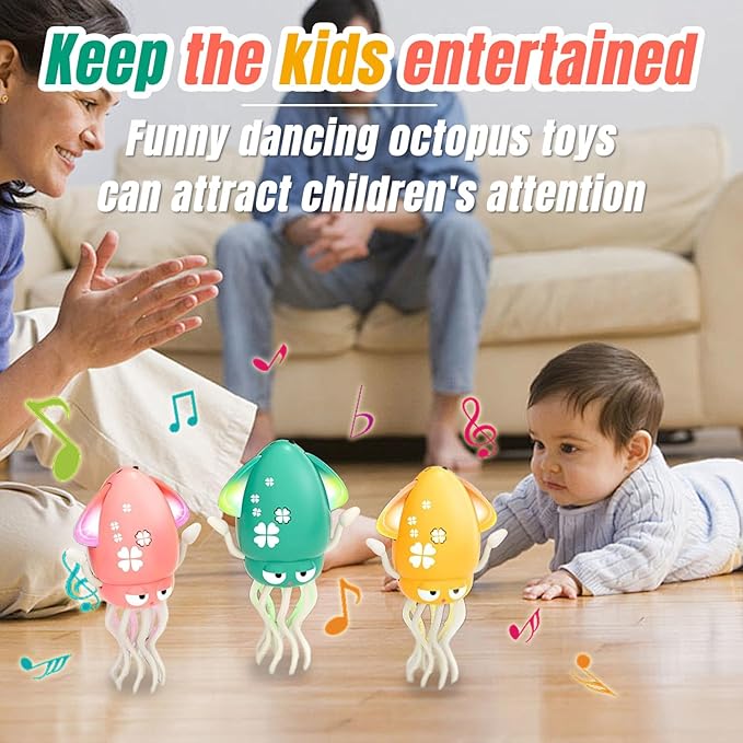 Electric Dancing Octopus Baby Toy, with Automatic Obstacle Avoidance Sensor, Upright & Crawling Modes, Rechargeable Magic Dancing Music Squid for Kids Ages 3-7, Fun Birthday Gift for Boys Girls (Red)
