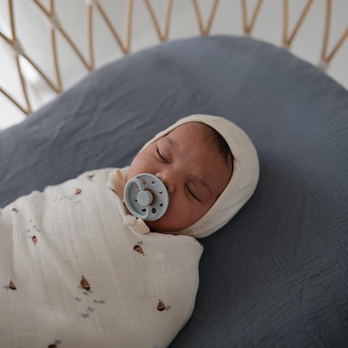 FRIGG Moon SilkySoft Silicone Baby Pacifier | Made in Denmark | BPA-Free (Powder Blue/Slate, 6-18 Months)
