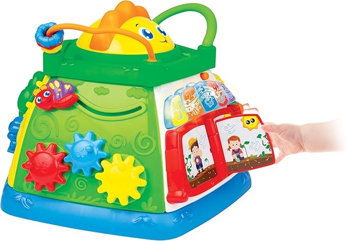 winfun Lil Greenthumb Activity Cube for Babies 6 Months+ | Educational Toy with Lights, Music, Shape Sorter, Spinners, Sliding Animals | CPS Stage 2 Learning Toy | Battery Operated Fun