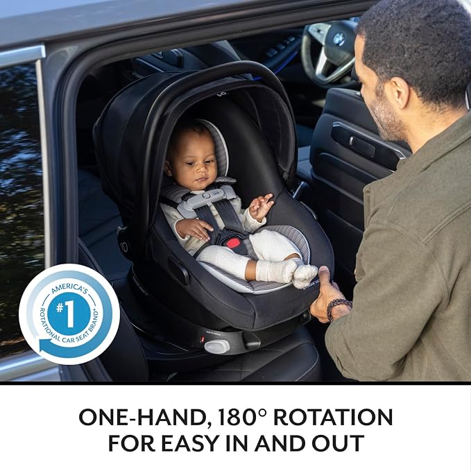 Evenflo Revolve180 LiteMax NXT Rotating Rear-Facing Lightweight Preemie and Infant Car Seat 3-30lbs with Green & Gentle. Easy Install with Base (Beau Navy)