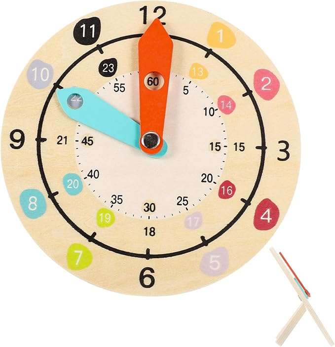 Multifunctional Wooden Clock for Learning and Color Recognition Educational Preschool Teaching Clock Cartoon Style for Intellectual Development and Rule Understanding