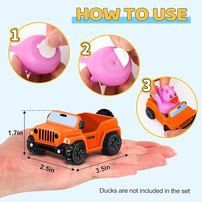 3.5 Inch Orange Car Toy Match Most 2 in Rubber Ducks, Ducks for Jeeps, Vehicle Toys for Car Dashboard Decorations Accessory Rubber Duck Collection, Easter Basket Stuffers for Kids Party Favors