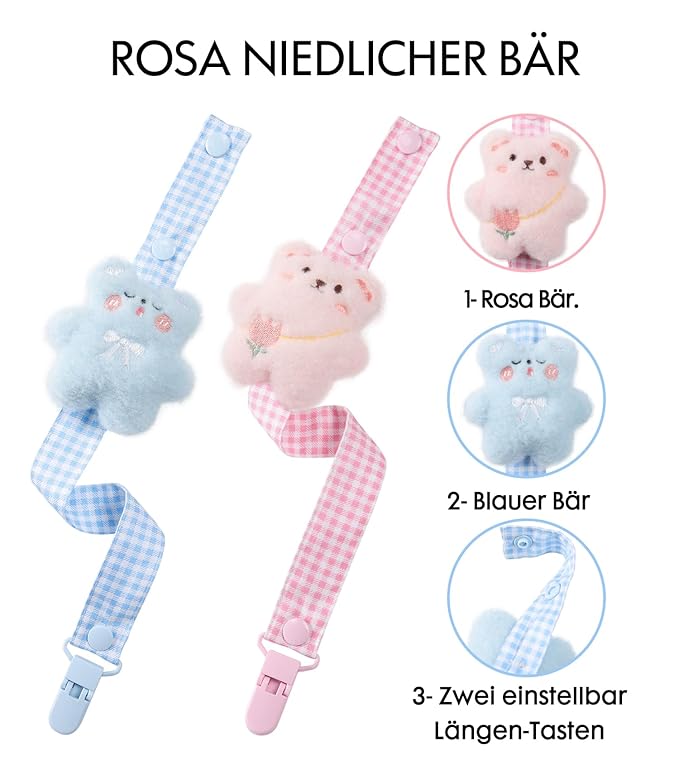 CutiePlusU Adult Pacifier Clip Adult Size Anyard Holder Clips 2 Pack-Happy Bear 1