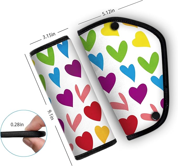 Kid's Seat Belt Cover Pad, Neck & Abdomen Cushion for Children- Soft and Breathable Straps Cover Support (Colorful Heart)