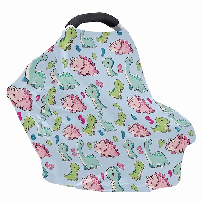 GIFTPUZZ Cartoon Dinosaur Nursing Cover for Breastfeeding Car Seat Cover Nursing Scarf Soft Car Seat Canopy Breathable Universal Nursing Cover Grocery Cart Cover Stroller Cover Dust Protector