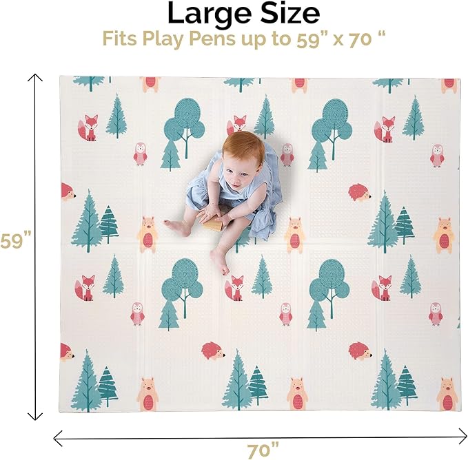 JumpOff Jo Foldable Foam Play Mat – Large Waterproof Baby & Toddler Activity Floor Mat, Double-Sided 70 x 59 Inch Play Surface