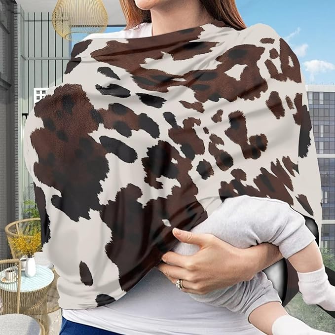 Baby Girls Nursing Cover Breastfeeding Scarf Soft Brown Cow Print Car Seat Canopy Easy to Install Modern Home Decor