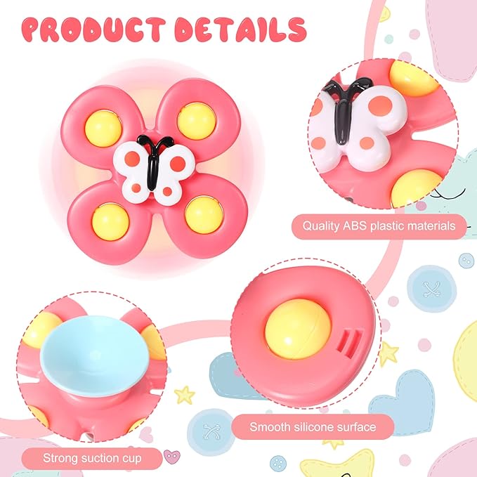 Leitee 9 Pcs Suction Cup Toys Bath Toys Sensory Strong Suction Cup Toys Spinner Dimple Toy Birthday Gifts for Early Education Bathtub Dining Chairs, 3 Styles(Cute Style)