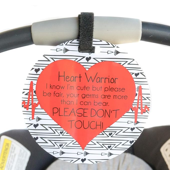 Three Little Tots Two Pack - Heart Warrior No Touching Baby Car Seat and Stroller Signs - CPSIA Safety Tested