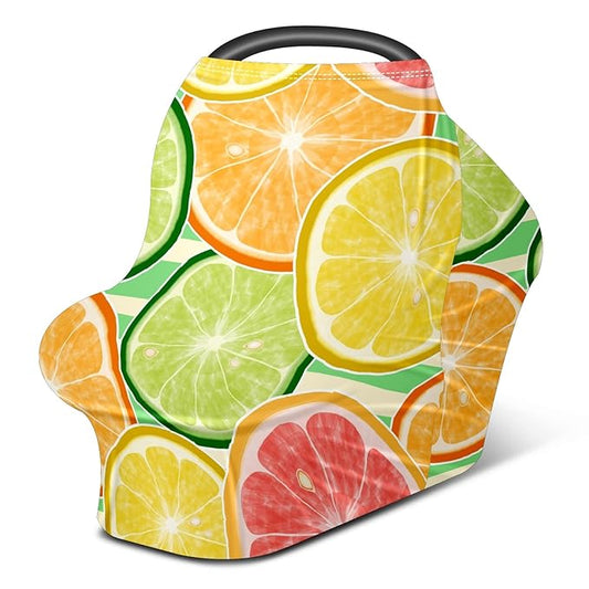 Baby Car Seat Stroller Covers Citrus Lemon Orange Slices Fruit Nursing Cover Breastfeeding Scarf Soft Breathable Stretchy Infant Car Canopy Coverage Carseat Cover for Boys and Girls Multi Use