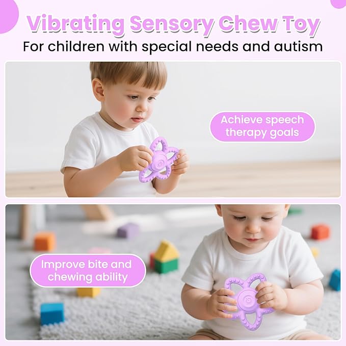 Vibrating Teether for Baby - Dual Use Vibrating Soother for 3-6 Months/6-18 Months & Sensory Toys for Kids with Autisms, Baby Teething Toys with 3 Vibration Modes(Purple)