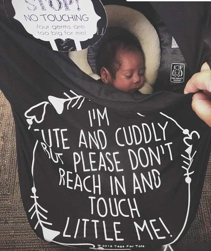 Car Seat 5 in 1 Cover - I'm Cute & Cuddly But Please Don't Touch Little Me (Black)