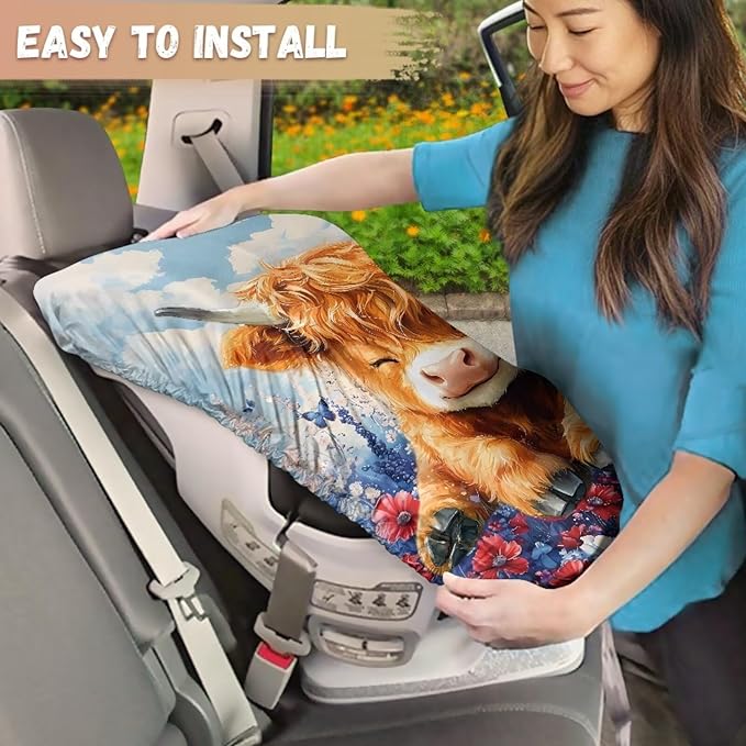XYZCANDO Highland Cow Child Car Seat Cover Cartoon Car Seat Covers for Babies Replacement Car Seat Protector for Child Car Seat Portable Car Seat Sun Cover for Baby Gift for Birthday
