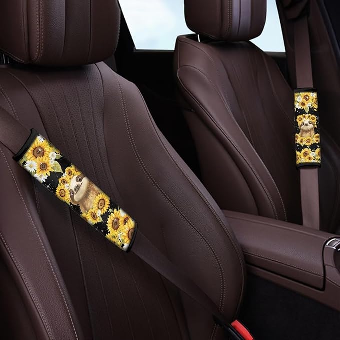 Biyejit Sunflower Sloth Seat Belt Cover 2 Packs for Women Soft Car Seat Belt Pad Cushion Shoulder Pads for Adults Kids