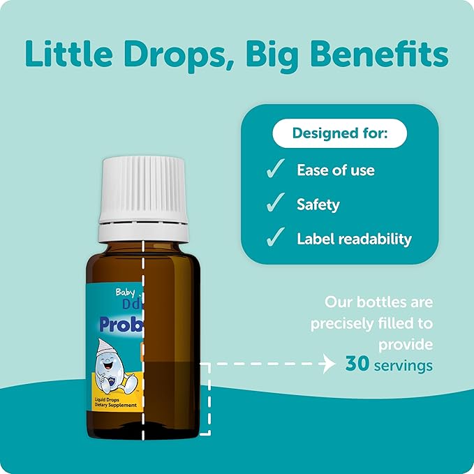 Ddrops Baby Probiotic BB-12 + LGG Dual Support Liquid Drops - 30 Servings -Helps to Support Immune and Digestive Health - No Artificial Preservatives, Flavors or Colors