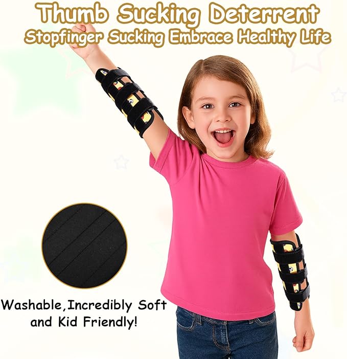 2 PCS Thumb Sucking Deterrent, Yellow Balls Thumb Guard for Kids Toddlers Nail Biting Treatment, Anti Nose Picking, Scratching Face, Elbow Immobilizer for Boys Girls, Finger Sucking Prevention