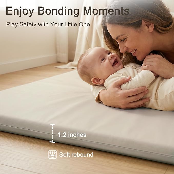 Vegan Leather Baby Play Mat, 71x59 Thicken Foam Play Mat for Infants and Toddlers, Padded & Cushioned Playpen Mat for 71x59 Playpens, 1.2" Thick, Grey