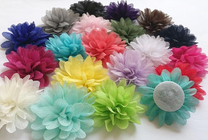 YYCRAFT Pack of 20 Glitter Wrinckled Chiffon Flower 2.5" Hair Flower Headband
