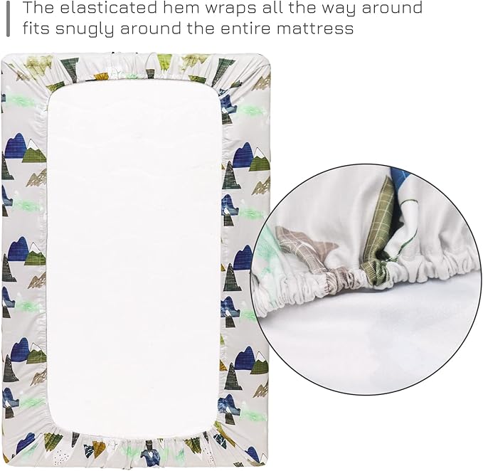 Mini Crib Sheets Mountain Pack N Play Sheets Soft Breathable Portable Playard Cover for Baby Boy