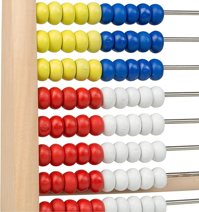 Idena 22924 Wooden Frame with 100 Threaded Beads in 4 Colours, for Counting and Calculating, Approx. 21 x 18 x 4 cm, Multicoloured