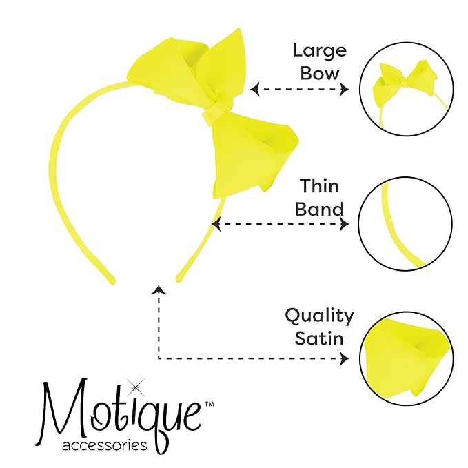 Motique Accessories Neon Headband With Side Grosgrain Bow- Neon Yellow