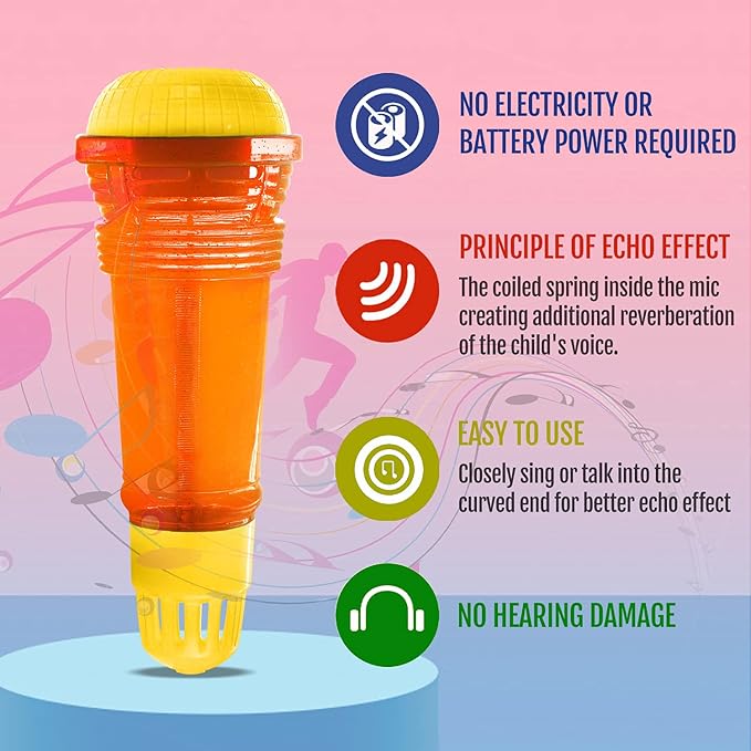 Novelty Place Echo Mic for Kids and Toddlers - Battery-Free Magic Karaoke Microphone Voice Amplifying Retro Toy for Singing, Speech & Communication Therapy - 10" (Yellow & Orange)