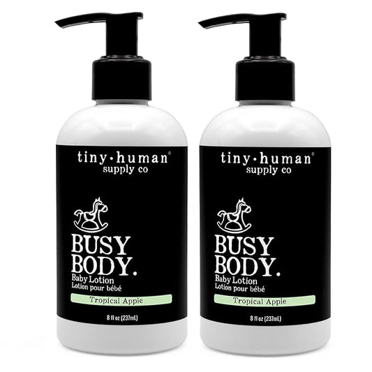 Tiny Human Supply Co Busy Body Baby Lotion 8oz, 2 Pack, Tropical Apple, Natural Ingredients, No Added Dyes, Parabens or Phthalates