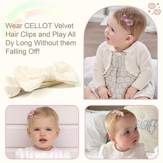 CÉLLOT Baby Bows Velvet Hair Bows with Fully Lined Hair Clips Hair Accessories for Baby Girls Infants and Toddlers