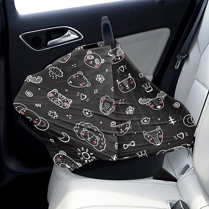 Baby Car Seat Stroller Covers Panda Fox Bear Nursing Cover Breastfeeding Scarf Soft Breathable Stretchy Coverage Carseat Canopy Cover for Boys and Girls Soft Breathable Multi Use