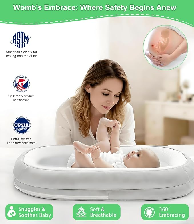 Baby Lounger, Portable Infant Support Cushions for Newborn 0-24 Months, Soft Washable Baby Nest with Thickened Support, Newborn Baby Essentials Gift for Home and Travel, Supervised Use