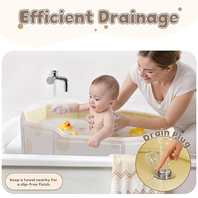 Foldable Baby Bath, Collapsible Baby Bathtub 3M-8Y, Portable Travel Baby Bath Tub with Non-Slip Base, Pop Up Folding Newborn Toddler Shower Tub, Space Saving, White