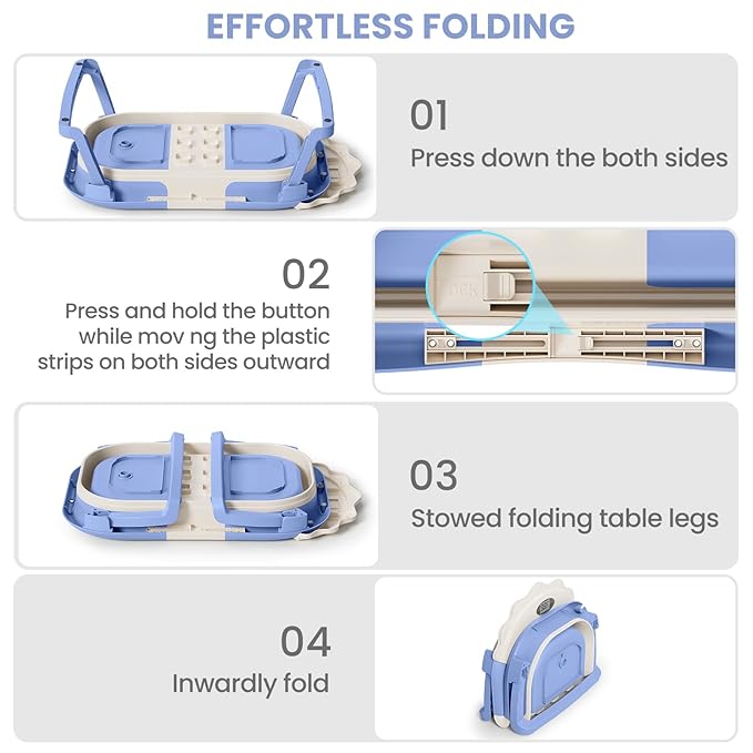 TPN 4-in-1 Grow-with-Me Collapsible Baby Bathtub, Baby Tub for Newborns to Toddler with Soft Floating Cushion & Thermometer, Portable Baby Bath Tub, Infant Bathtub for Bath Support in Tub,Blue