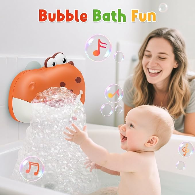 Baby Bath Toys, Rechargeable Dinosaur Bath Bubble Machine with Music, Bathtime Bathtub Toys for Toddlers Birthday Easter Gifts, Bubble Maker Toys for Kids Ages 1-3 4-8 Baby Gifts (Red)