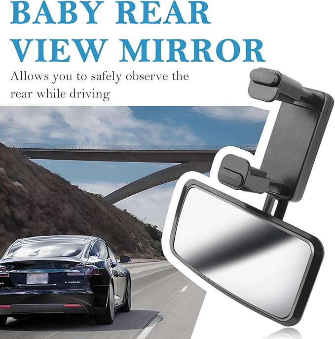 360° Curved Baby Car Mirror without Dead Angle,Clip on Car Seat Mirror for Baby Rear Facing Clips Onto Rearview Mirror,Adjustable Baby Mirror for Car SUV Truck