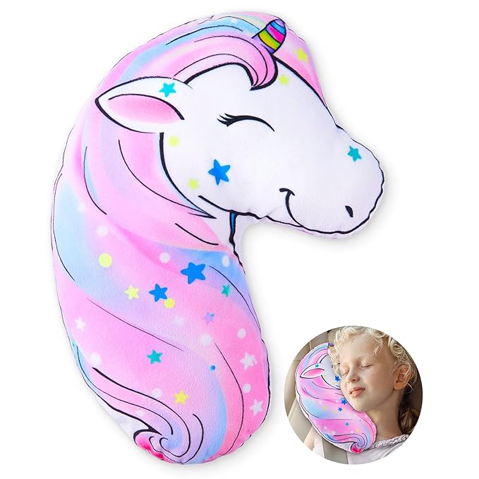 FIODAY Seat Belt Cover Pad for Kids Unicorn Seatbelt Pillow Soft Seat Belt Cover Car Pillow Toddler Travel Seat Strap Pad Neck Support for Girls Boys, Pink