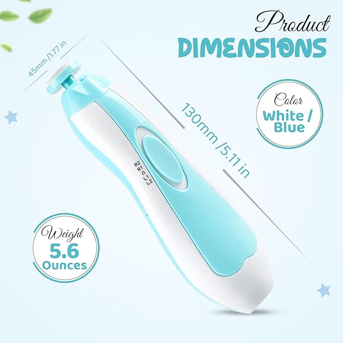 6 in 1 Baby Nail Clippers & File Kit - Nail Trimmer Electric with LED Light & 6 Replaceable Grinding Heads for Safe & Easy Finger & Toe Nail Care & Polish of Babies, Infants, Toddlers, Kids & Newborn