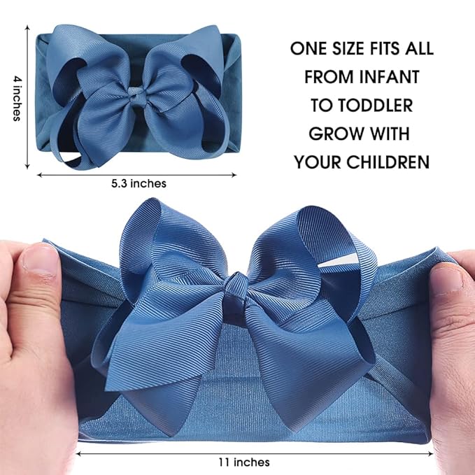 JIAHANG Grosgrain Ribbon Bow Nylon Headbands, 5.3 Inches Hair Bow Soft Turban Headwrap 9Pcs for Baby Girls Newborns Infants Toddlers (40KF-ribbon flower)