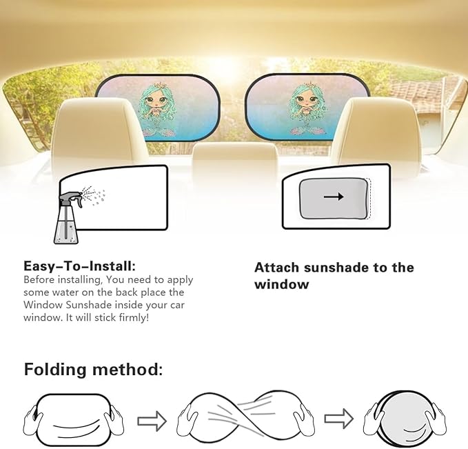 Bulopur Cute Mermaid Scale 2 Pack Window Shades for Car Glare Shield Protection Car Shades Back Windows Baby Car Interior Automotive Universal Fit Mesh Car Window Shades