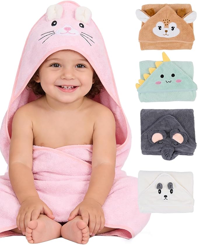 Personalized Baby Bath Towels for Newborn, Custom Cute Animal Hooded Towels with Embroidered Name,Soft Coral Fleece Blanket For Toddlers 1-3,Highly Absorbent Bathrobe Blanket Gifts for Boys & Girls
