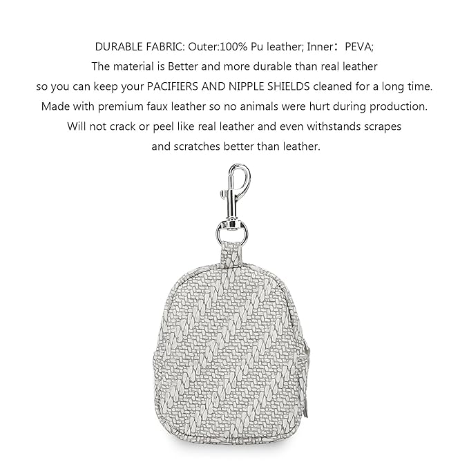 MOMIGO Pacifier Case Bag - Pacifier Holder with Clip for Diaper Bag Stroller Purse Charm, Holds 2 Pacifiers Outdoor Travel (Grey)