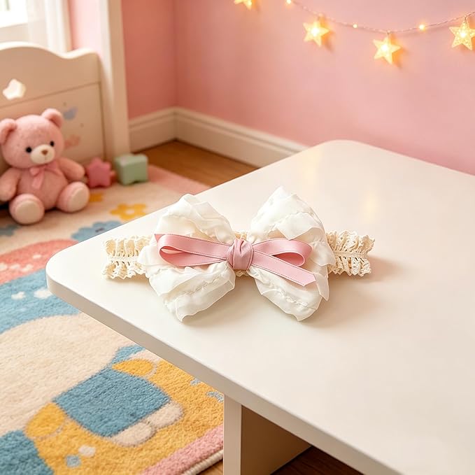 Baby Girls Hairbands Bow Lace Headband Handmade Soft Stretchy Pink Bowknot Hairbands Newborn Hairband with Bows Elastic Hair Bands for Kids Infant(Fans with Bows