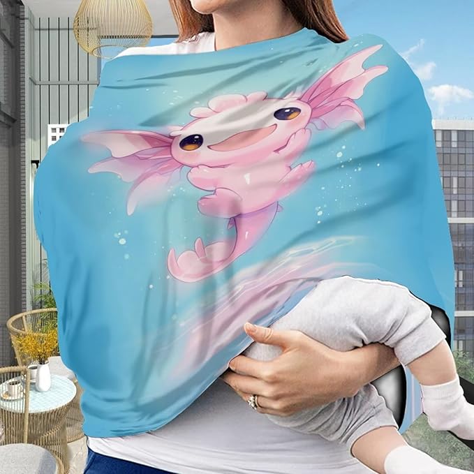 Youngerbaby Cute Axolotl Nursing Cover Breastfeeding Super Soft Multi Use for Baby Car Seat Covers Canopy Shopping Cart Cover Scarf Light Blanket Stroller Cover Baby Girl Necessities