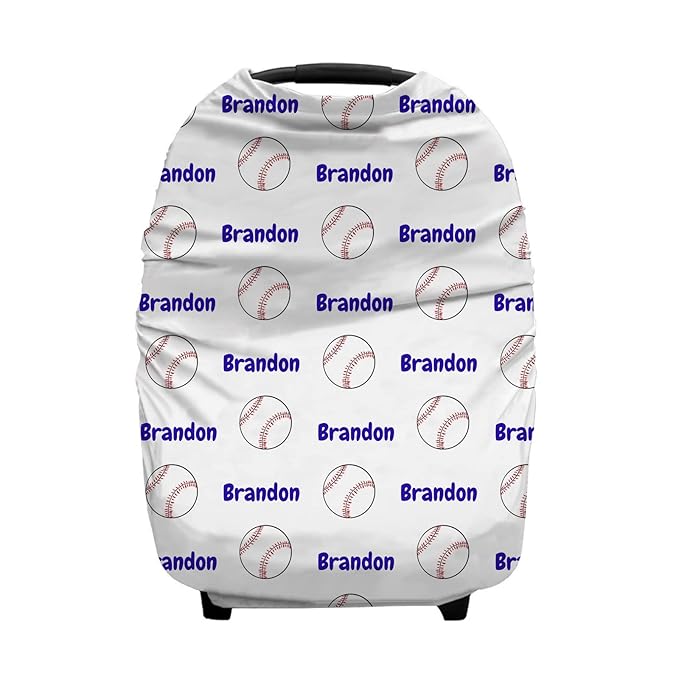 Personalized Baseball Sports Baby Car Seat Covers with Name, Custom Nursing Cover Breastfeeding for Babies, Carseat Canopy for Boys, Infant Stroller Cover, Breathable Carseats Cover