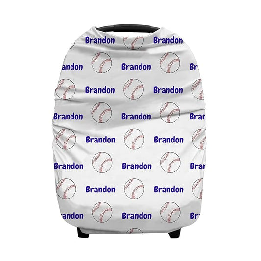 Personalized Baseball Sports Baby Car Seat Covers with Name, Custom Nursing Cover Breastfeeding for Babies, Carseat Canopy for Boys, Infant Stroller Cover, Breathable Carseats Cover