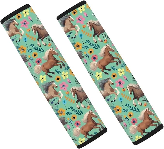 FOR U DESIGNS 2 Pcs Seat Belt Cover for Kids Adults Car Seat Strap Cover Horse & Floral Print Universal Shoulder Strap Protector Fit for SUV Sedan Truck