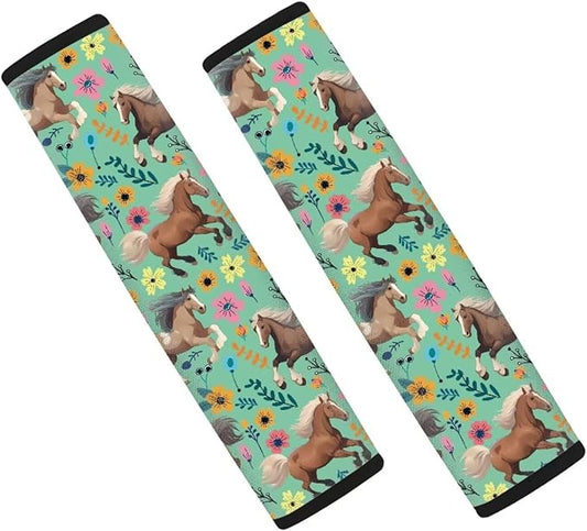 FOR U DESIGNS 2 Pcs Seat Belt Cover for Kids Adults Car Seat Strap Cover Horse & Floral Print Universal Shoulder Strap Protector Fit for SUV Sedan Truck