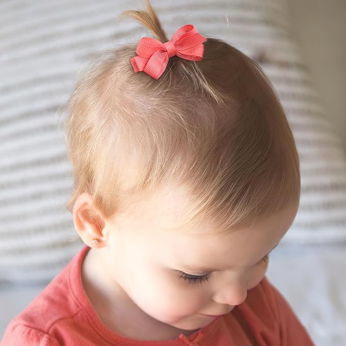DED 28PCS 2.2" Fully Lined Baby Bows Hair Pins Tiny Hair Clips Fine Hair for Girls Infants Toddlers Set of 14 Pairs