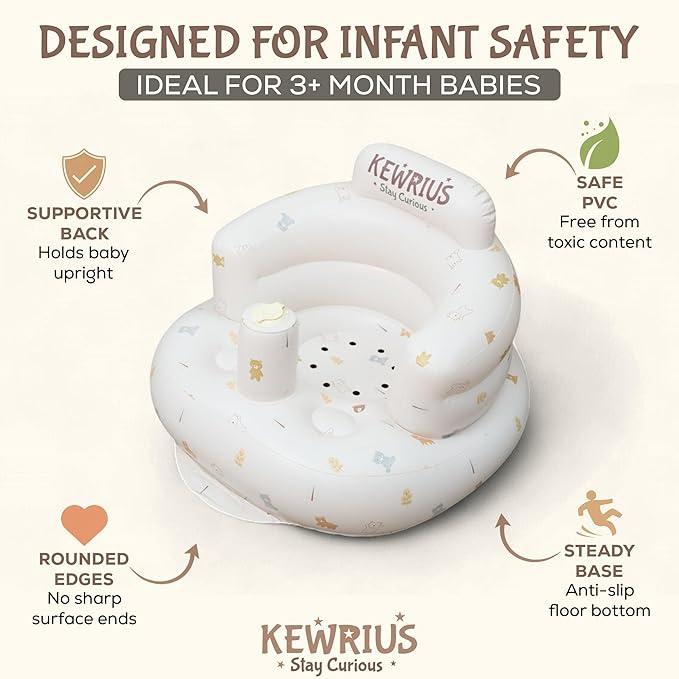 Inflatable Baby Seat Floor Seats for Babies 3 Months and Up for Infants, Blow Up Chair Inflatable Baby Chair, Infant Chair with Built in Air Pump (Inflatable Seat Polar Bear)